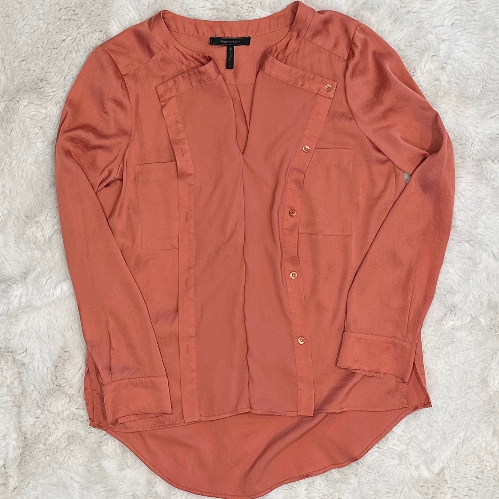 BCBG MaxAzria Faux Button Up Blouse